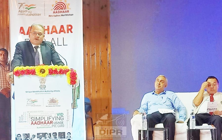 Chief Secretary, JE Alam, IAS addressing the state level workshop on ‘recent initiatives for simplifying Aadhaar usage’ at Administrative Training Institute, Kohima on September 19. (DIPR Photo)
